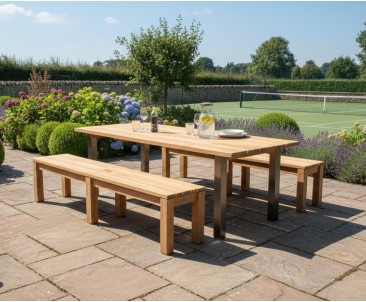 Marina 2.2m Teak Garden Table and Chichester 2m Benches