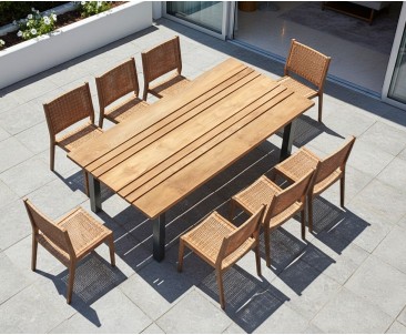 Marina Teak 220cm Garden Table and 8 Sora Stacking Chairs