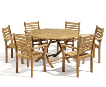 Suffolk Teak 6 Seat Octagonal Folding Table and Stacking Chairs Set