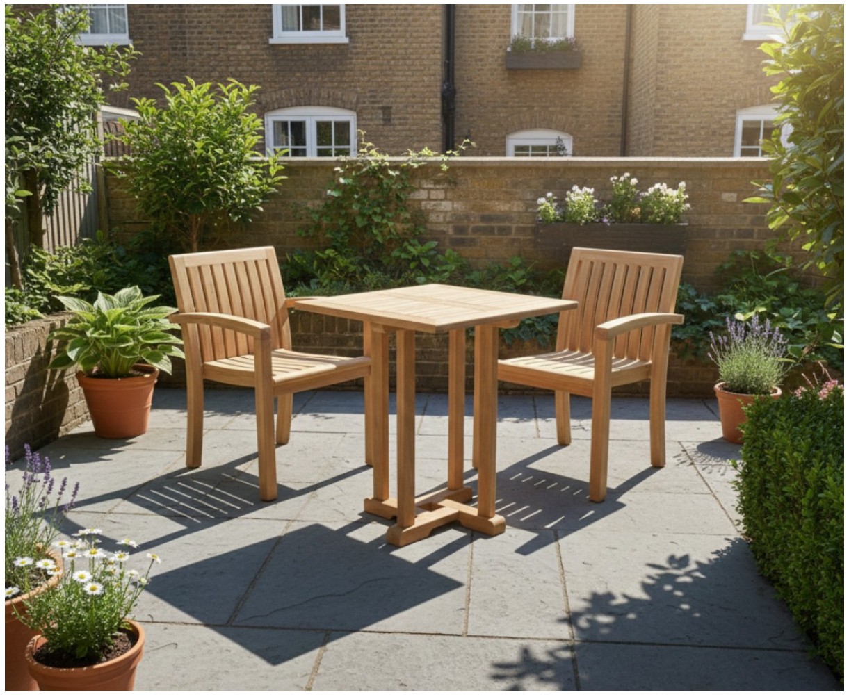 Canfield Square 60cm Table with 2 Monaco Stacking Chairs Set