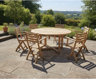 Canfield Round 1.5m Table with 6 Suffolk Chairs Teak Dining Set