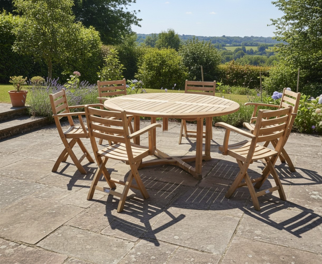 Canfield Round 1.5m Table with 6 Suffolk Chairs Teak Dining Set