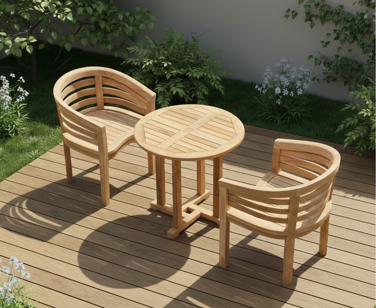 Canfield 0.8m Teak Round Table and Kensington Tub Chairs Set