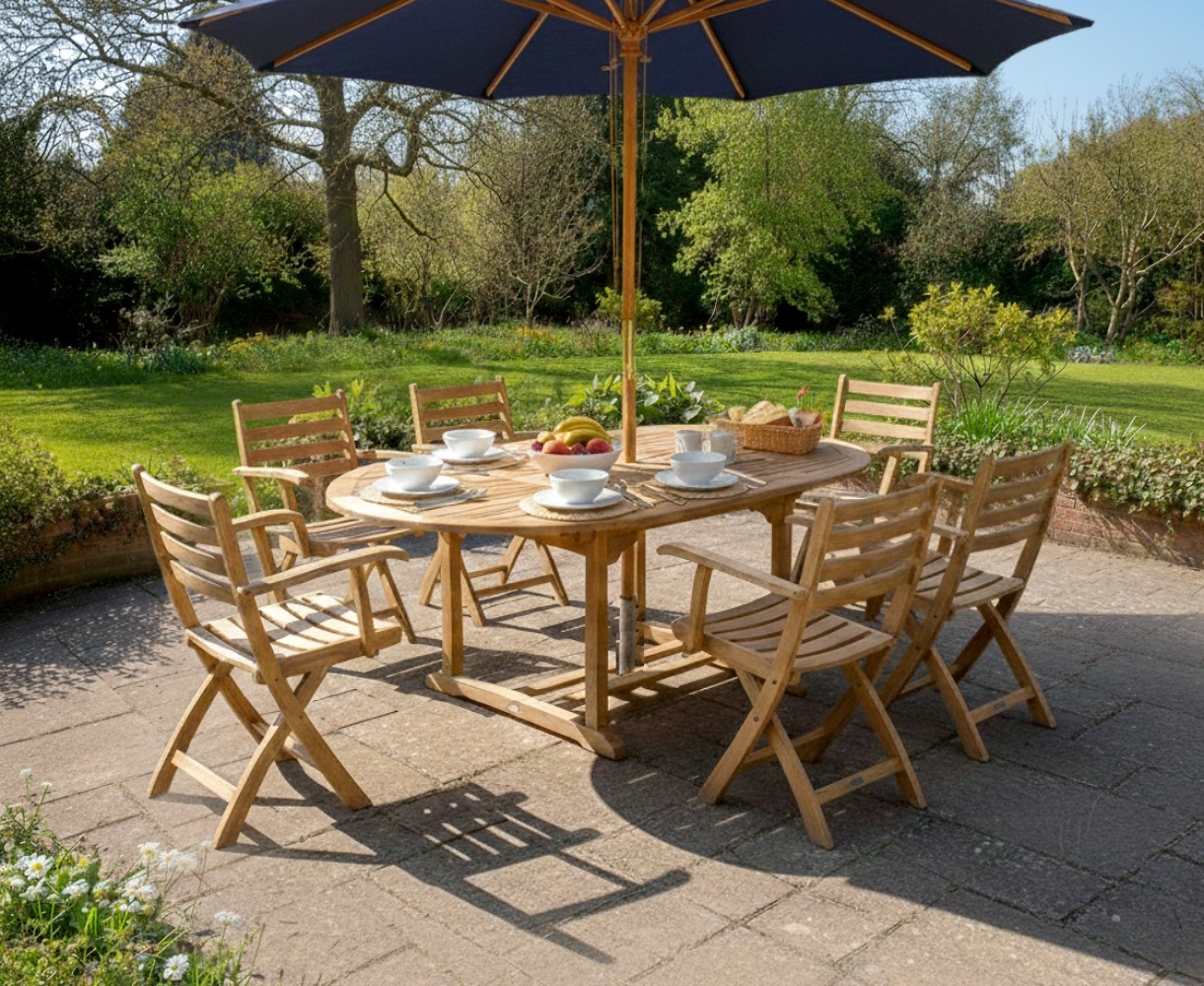Brompton Extending Garden Table and 6 Folding Chairs Set