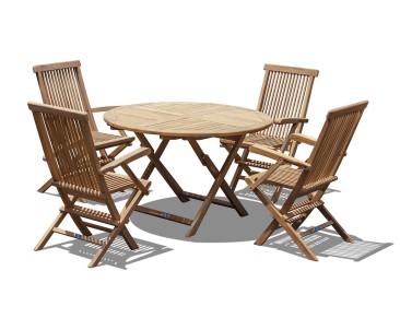 Suffolk Folding Round Garden Table and Arm Chairs Set - Patio Outdoor Dining Set