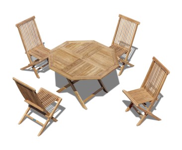 Suffolk Teak Octagonal Folding Table and 4 Chairs Set - Outdoor Patio Teak Dining Set