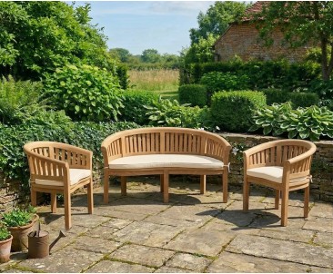 Wimbledon Teak Banana Bench and Chairs Garden Set