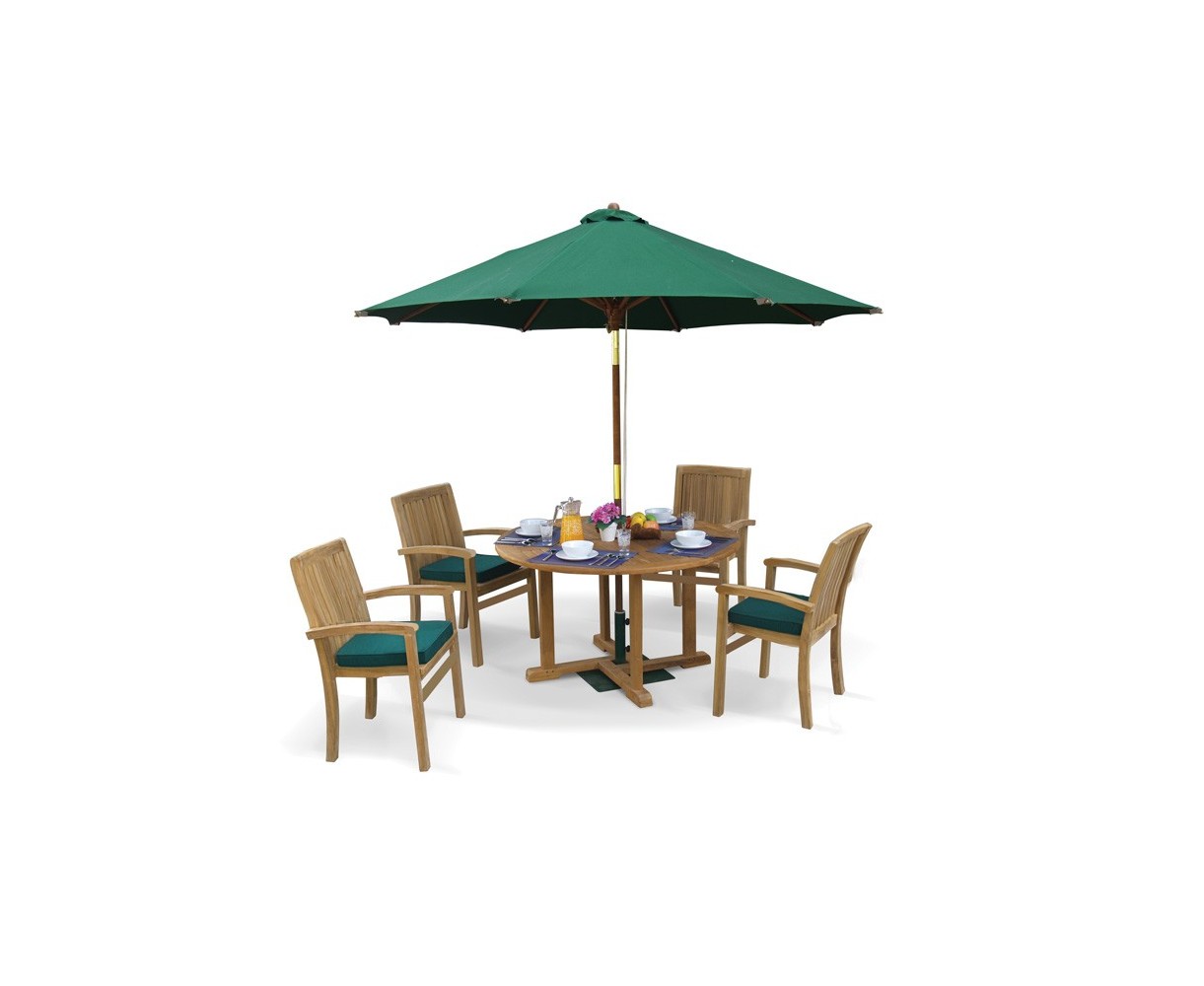 Bali Patio Garden Table and Stackable Chairs Set - Outdoor Teak Dining Set