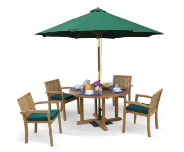 Canfield Teak Patio Table and Stacking Chairs - Outdoor Garden Dining Set