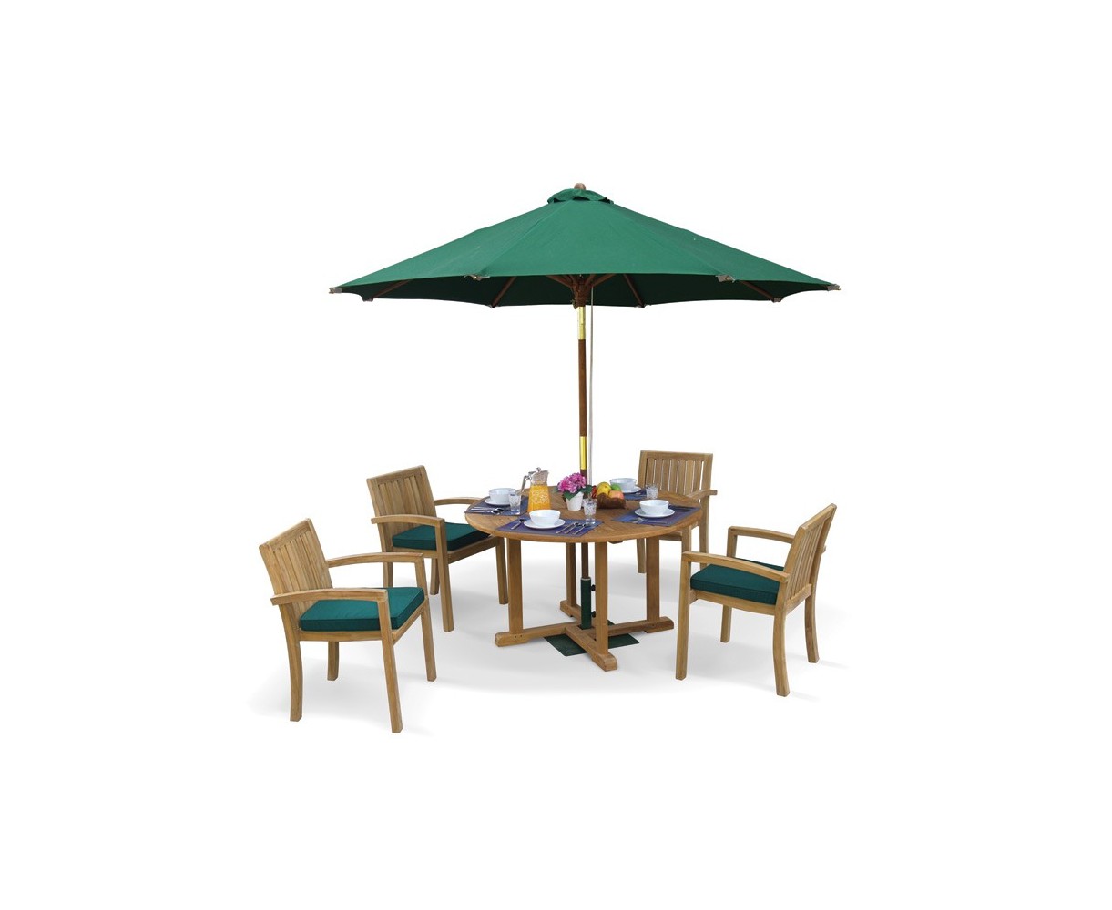 Canfield Teak Patio Table and Stacking Chairs - Outdoor Garden Dining Set