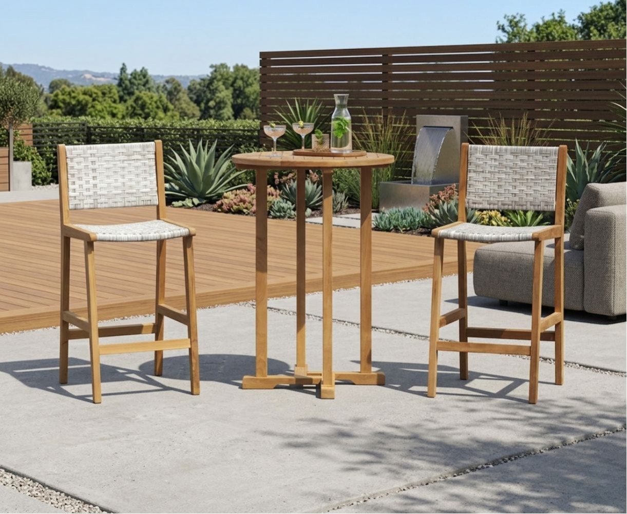 Tiga Woven & Teak Bar Set