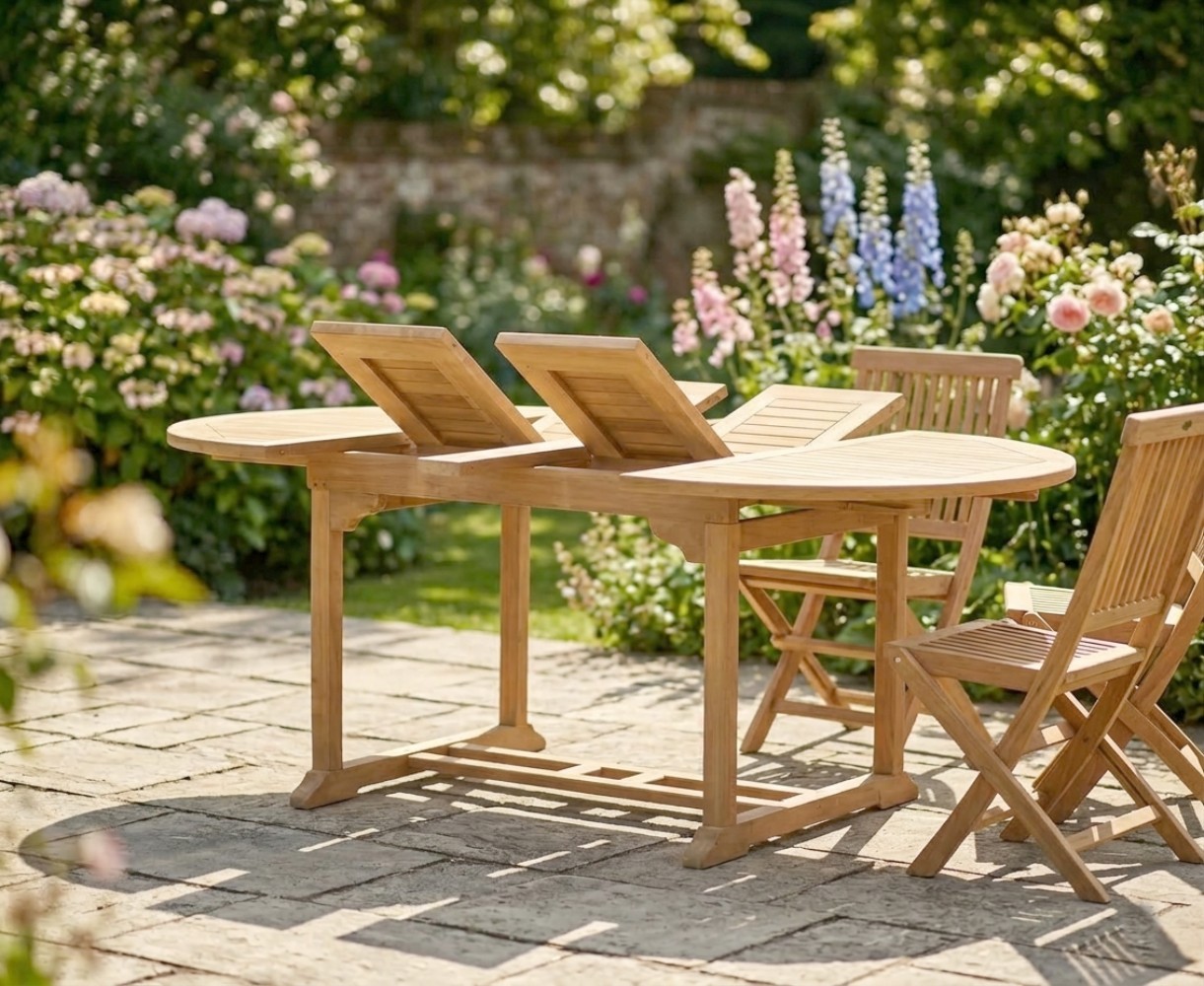 Brompton Teak Double-Leaf Extendable Garden Table 120-180cm