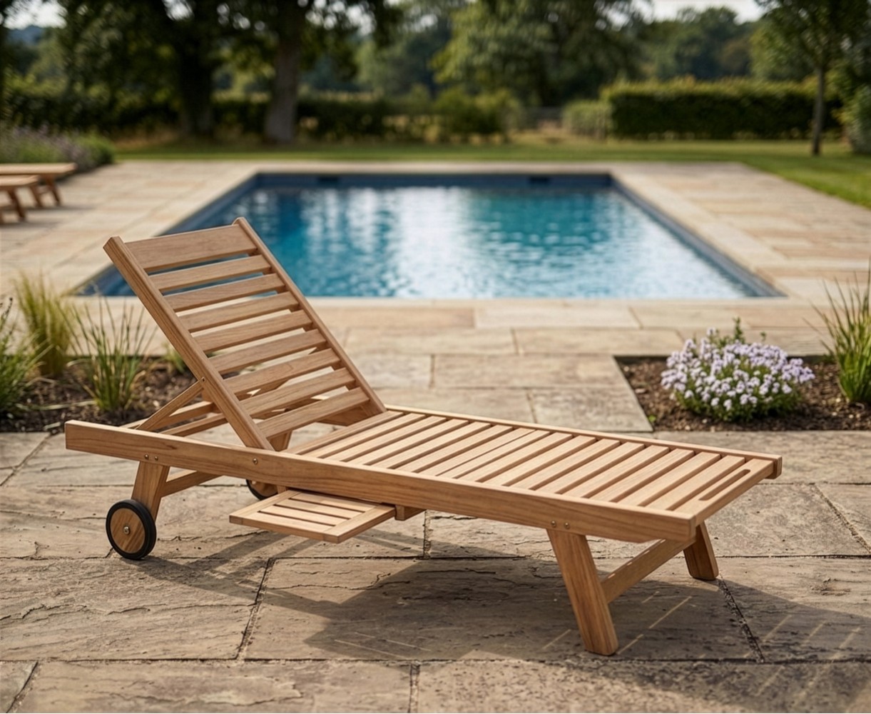 Wooden Sun Lounger, Reclining, Teak