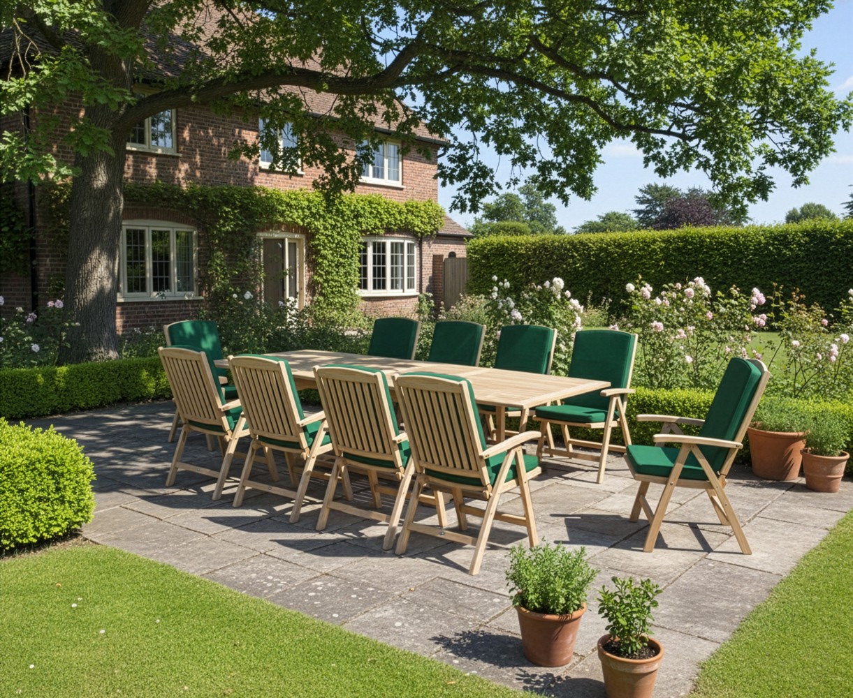 Dorchester Teak 3m Extendable Garden Table and 10 Reclining Chairs Set