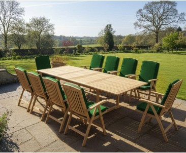 Dorchester Teak 3m Extendable Garden Table and 10 Reclining Chairs Set