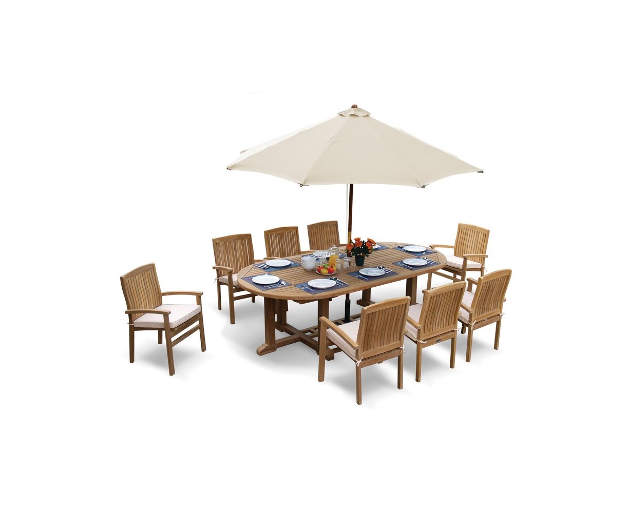 Hilgrove 2.6m Large Oval garden Table and 8 Stackable Chairs Set
