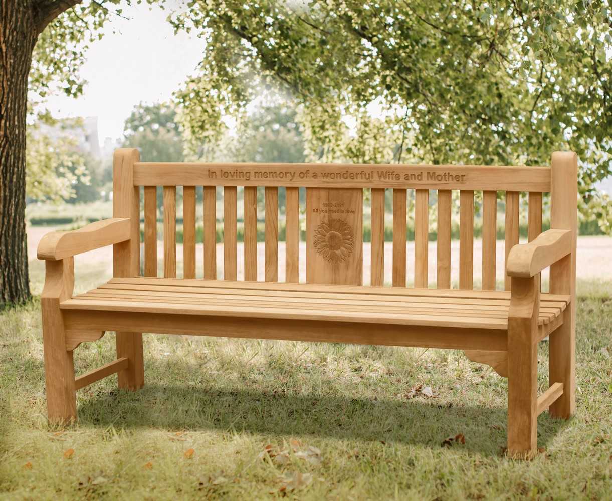 Balmoral Teak 6ft Park Bench - Memorial Garden Bench - 1.8m