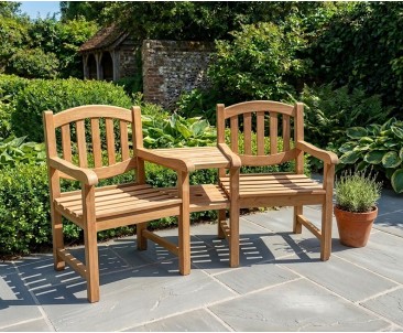 Ascot Teak Garden Companion Seat Bench - Garden Tete a Tete Bench
