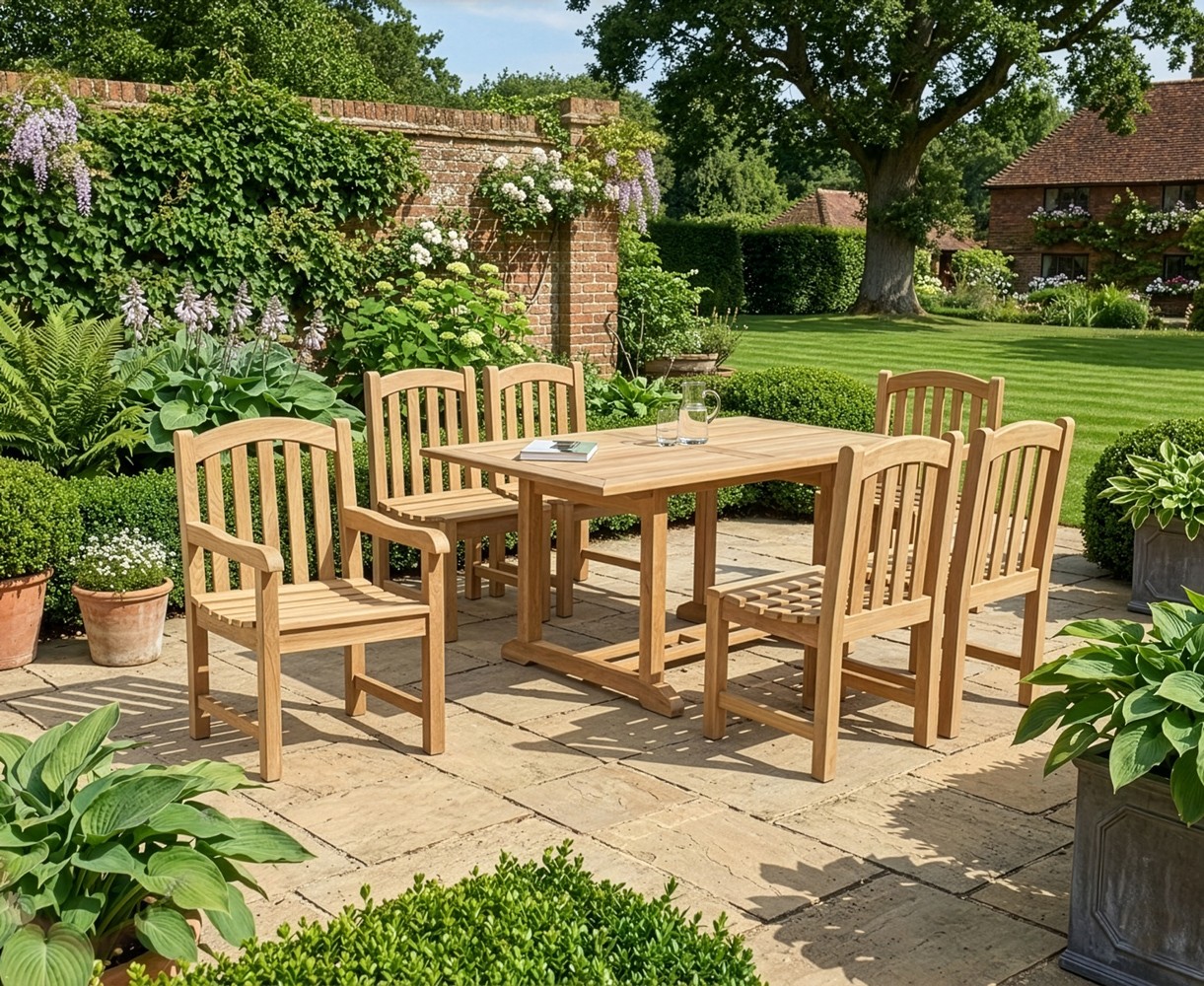 Teak 5ft Garden Dining Table and 6  Clivedon Chairs Set