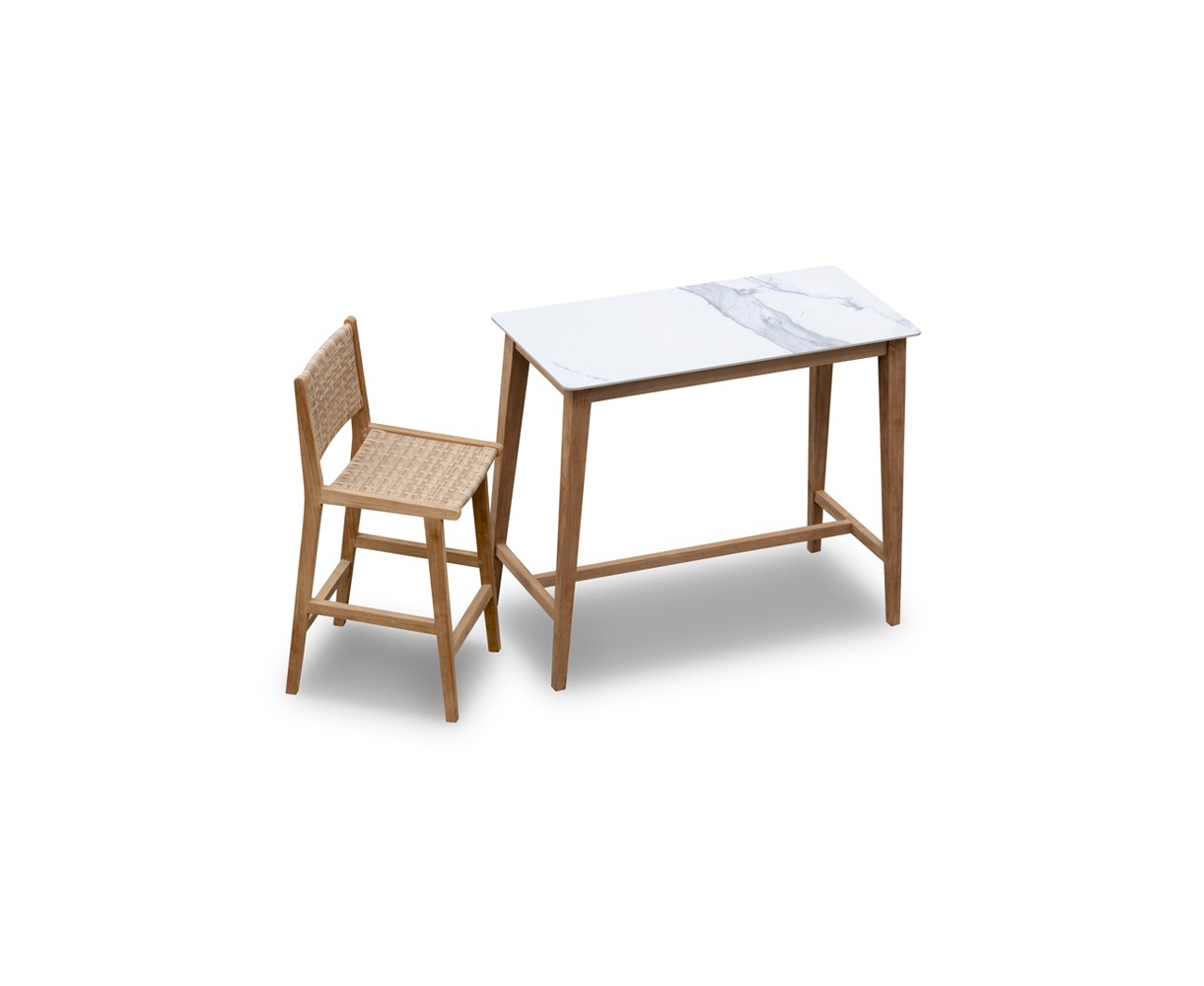 Quadra Sintered Stone and Teak High Table