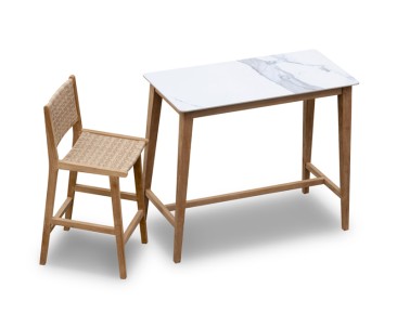 Quadra Sintered Stone and Teak High Table