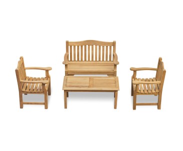 Hilgrove Teak 1.2m Coffee Table, Rose Garden 1.2m Bench and Rose Garden Armchairs Set