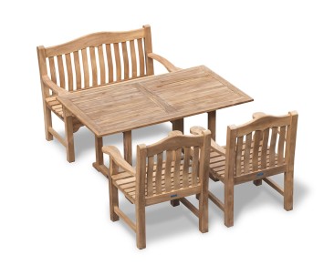 Hilgrove Teak Rectangular Table, Rose Garden 120cm Bench and Rose Garden Armchairs Set