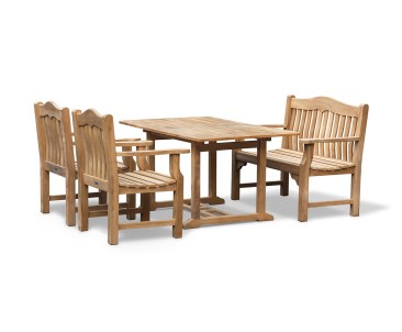 Hilgrove Teak Rectangular Table, Rose Garden 120cm Bench and Rose Garden Armchairs Set