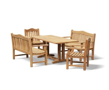 Cadogan 1.8m Teak Table, Rose Garden Benches and Rose Garden Armchairs Set
