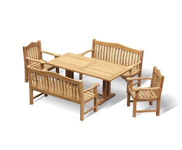 Cadogan 1.8m Teak Table, Rose Garden Benches and Rose Garden Armchairs Set