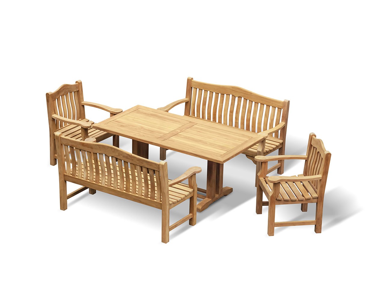 Cadogan 1.8m Teak Table, Rose Garden Benches and Rose Garden Armchairs Set