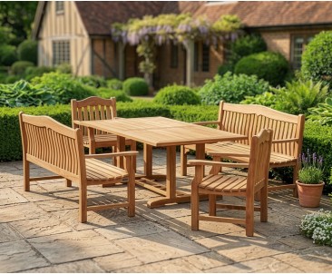 Cadogan 2m Dining Table With Rose Garden 1.8m Benches and Rose Garden Armchairs