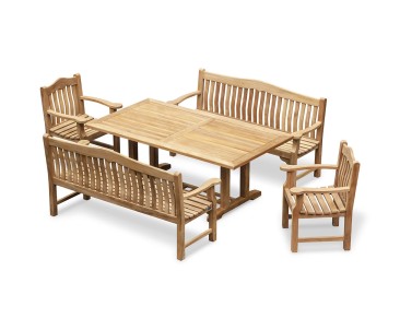 Cadogan 2m Dining Table With Rose Garden 1.8m Benches and Rose Garden Armchairs
