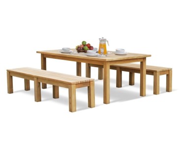 Chichester Teak Garden Table and Benches Set - 2m - Fixed Table