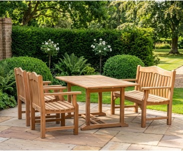 Hilgrove Teak Rectangular Table, Rose Garden 120cm Bench and Rose Garden Armchairs Set