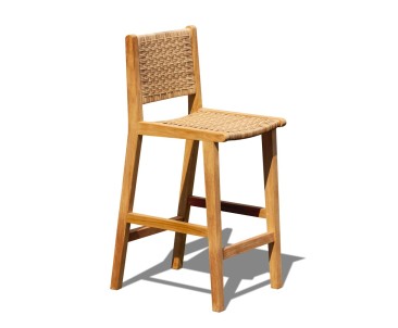 Teak and Quadra Sintered Stone Table Set with Tiga Rattan Bar Chairs