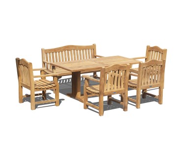Cadogan Rectangular Teak Dining Table, 150cm Rose Garden Bench and Rose Garden Armchairs