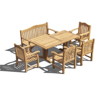 Cadogan Rectangular Teak Dining Table, 150cm Rose Garden Bench and Rose Garden Armchairs