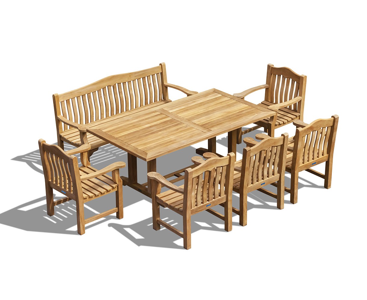 Cadogan Dining Table Set with Rose Garden 4 Seater Bench and Rose Garden Armchairs