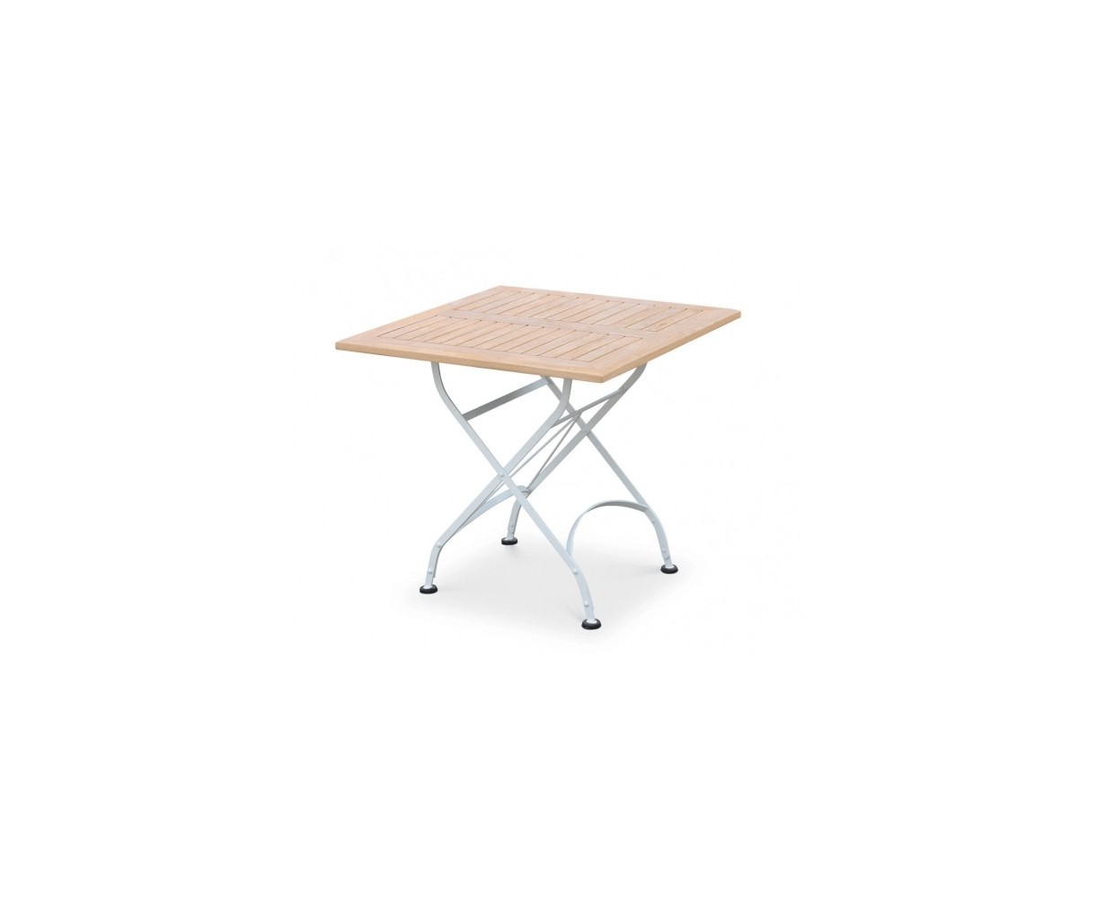 Teak and Metal 80cm Folding Garden Bistro Table - Satin White