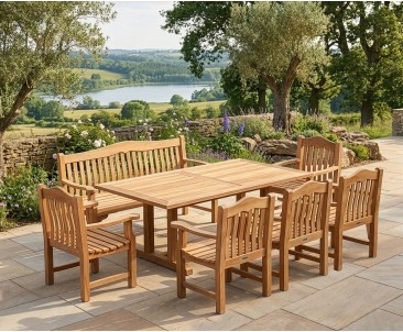 Cadogan Dining Table Set with Rose Garden 4 Seater Bench and Rose Garden Armchairs