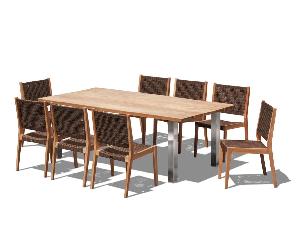 Marina Teak 220cm Garden Table and 8 Sora Stacking Chairs