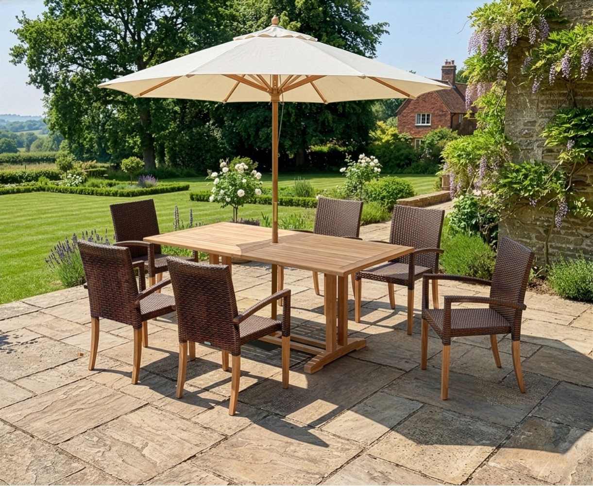 Belgrave 6 Seater Pedestal Table 1.8m and St. Tropez Stacking Chairs