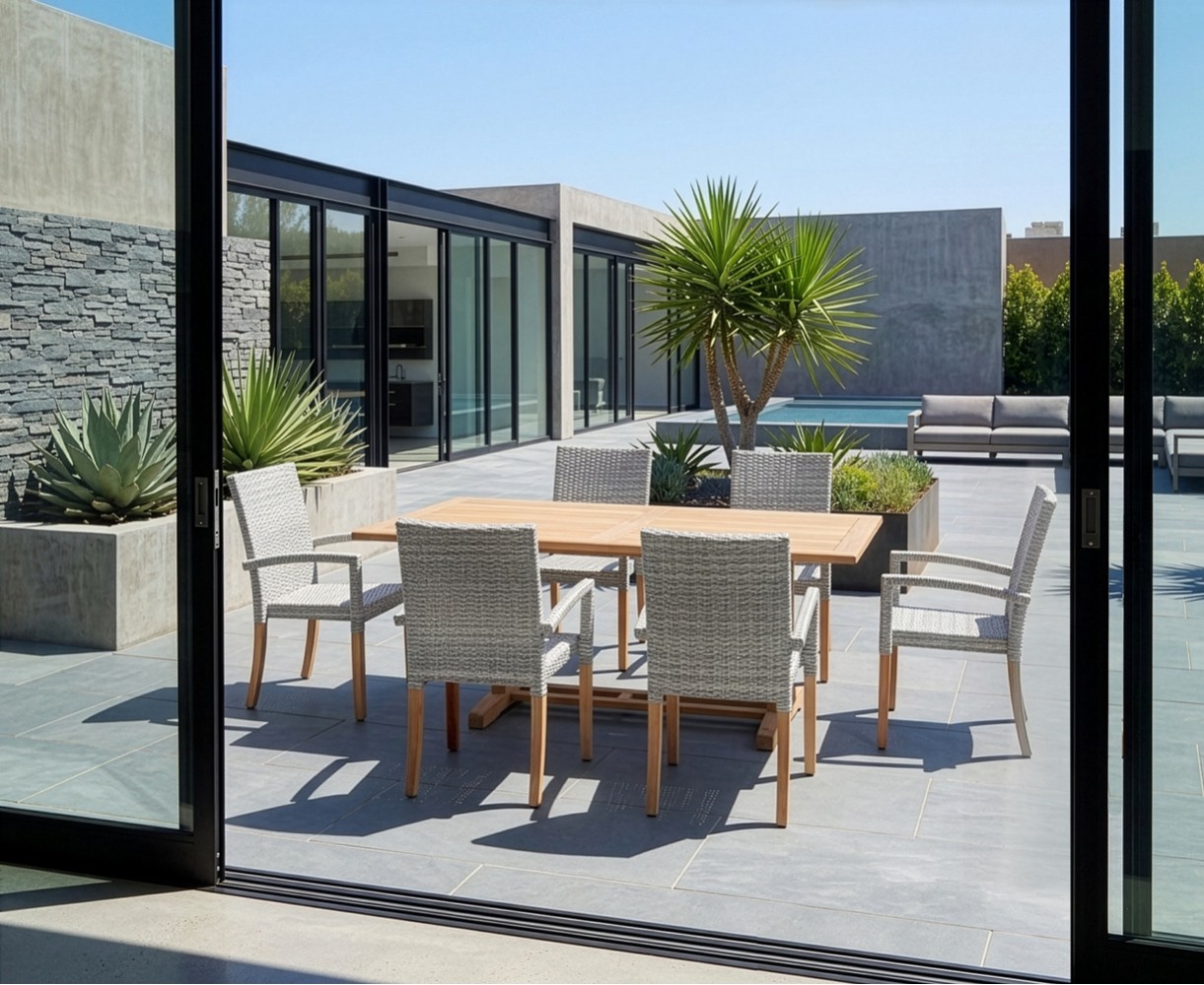 Belgrave 6 Seater Pedestal Table 1.8m and St. Tropez Stacking Chairs