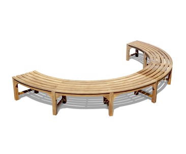 Teak Backless Curved Tree Bench - 348cm