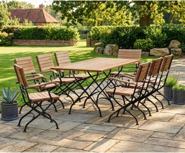 Bistro Rectangular 1.8m Table with 8 Armchairs, Folding Bistro Set, Black