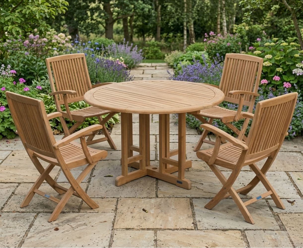 Berrington Round Garden Gateleg Table and Arm Chairs Set