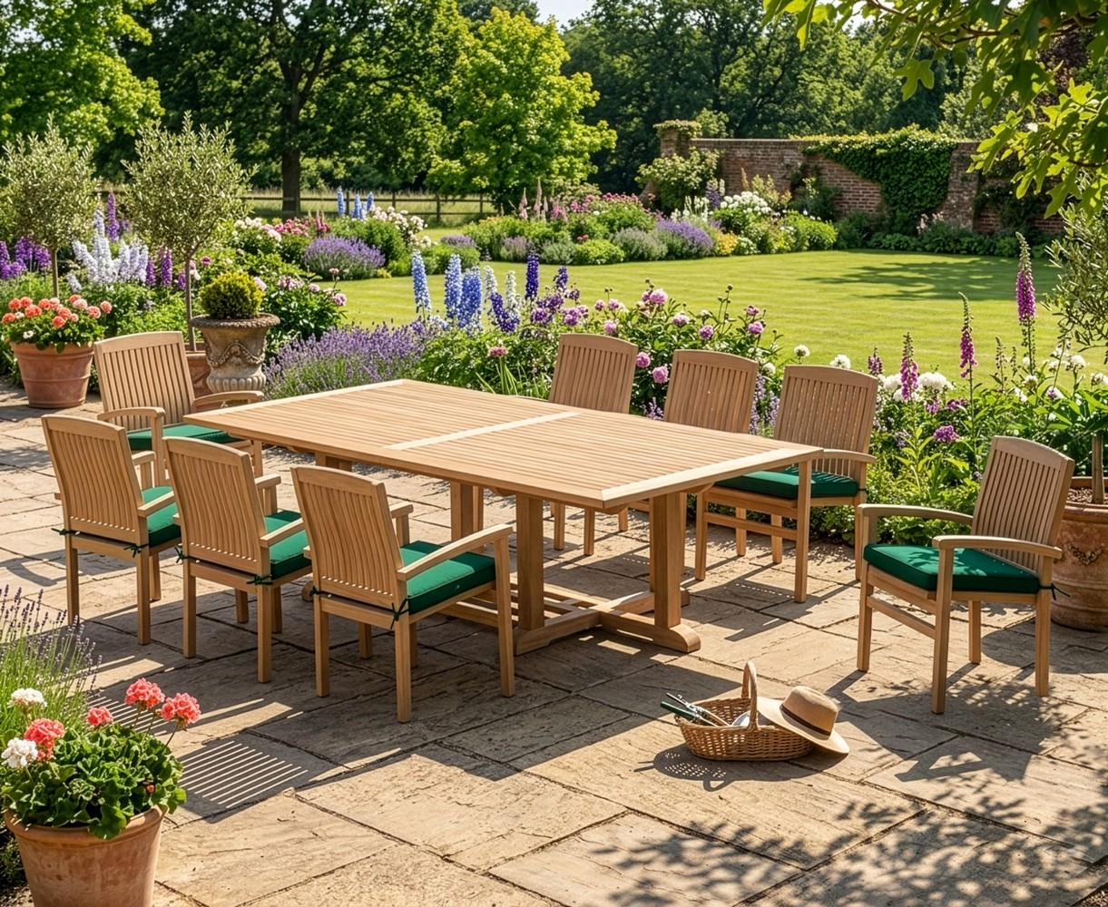 8 Seater Patio Set with Hilgrove Rectangular Table 2.6m & Bali Chairs