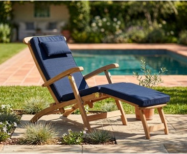 Halo Teak Steamer Chair with Cushion & Brass Fittings