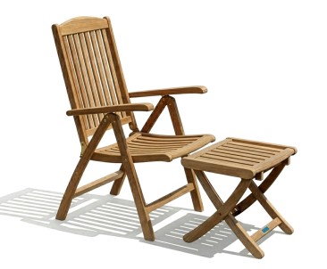 Cheltenham Teak Garden Recliner Arm Chair & Footstool